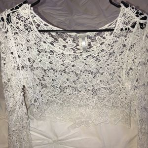 White Long Sleeve Lace Top